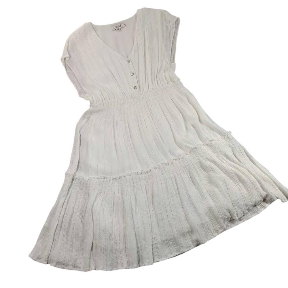 Molly Bracken Dress Womens Small White Striped Fit & Flare Lined Sundress